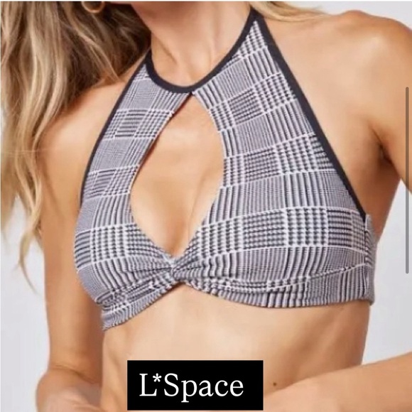 LSpace Black and White Halter Bikini Top NWT - Picture 1 of 8